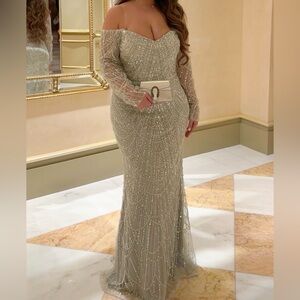 Elegant Silver Long Sleeve Dress